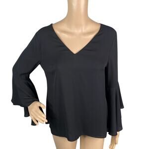 White House Black Market V-Neck Draped Bell Sleeve Top SZ 2